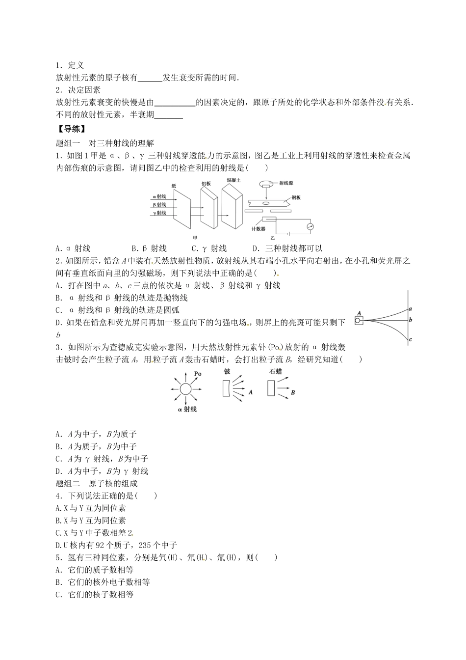 高中物理 19.2 放射性元素的衰变导学案 新人教版选修3-5-新人教版高二选修3-5物理学案_第2页