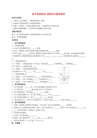 高中物理 19.2 放射性元素的衰变导学案 新人教版选修3-5-新人教版高二选修3-5物理学案