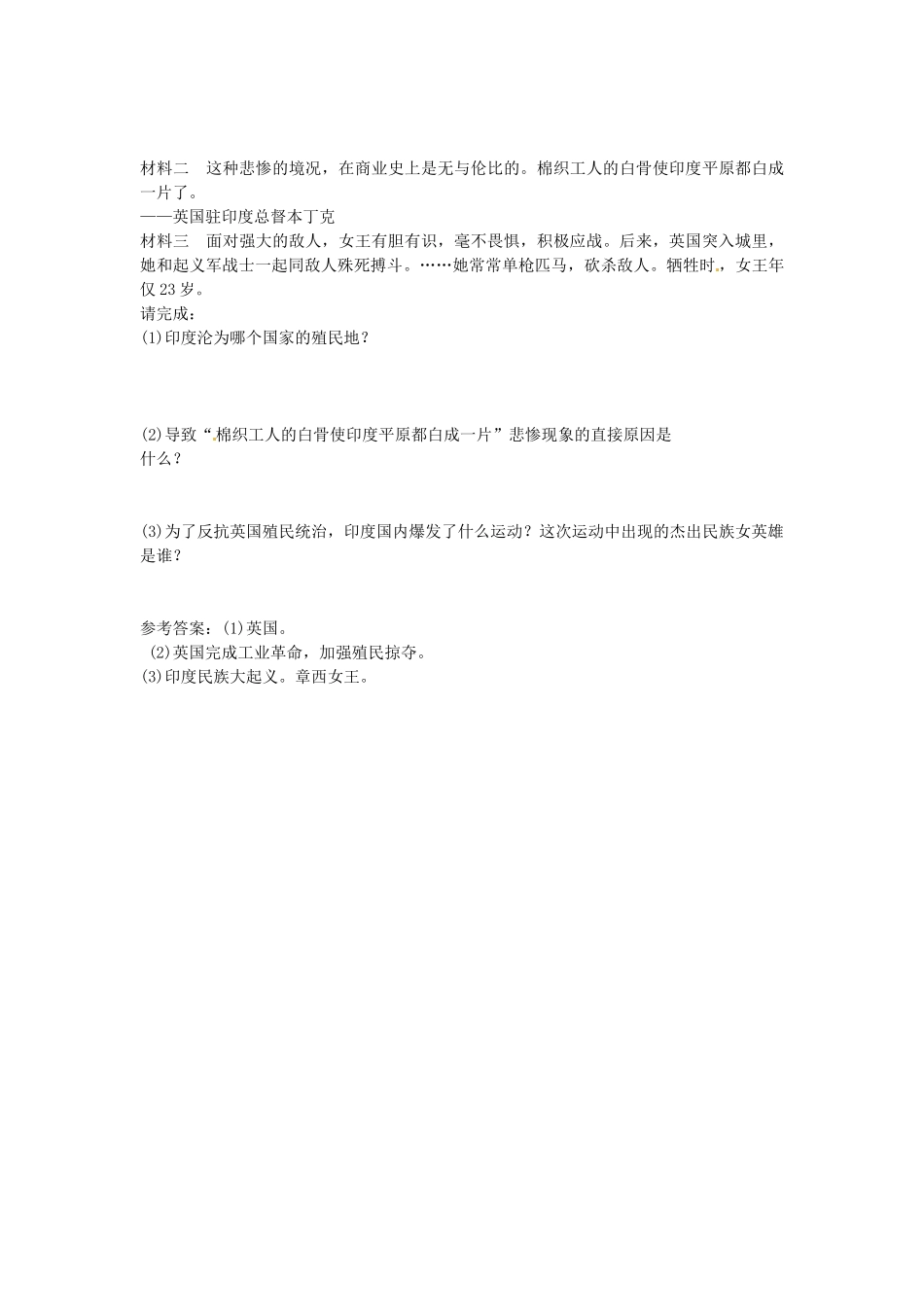 九年级历史上册 第16课 殖民地人民的抗争导学案2 新人教版-新人教版初中九年级上册历史学案_第3页