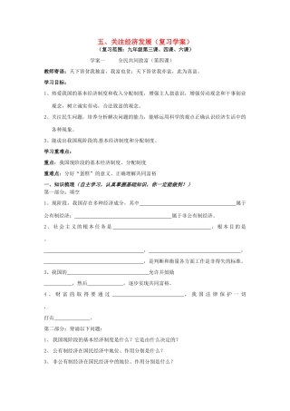 山东省泰安市中考政治专题复习学案五 关注经济发展