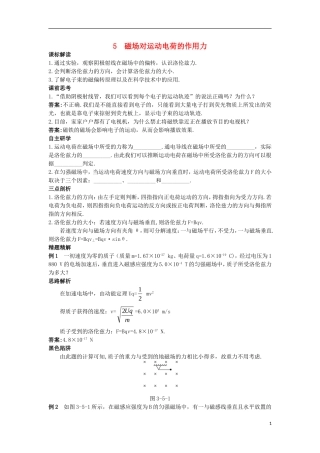 高中物理 第三章 磁场 3.5 磁场对运动电荷的作用力知识导航学案 新人教版选修3-1-新人教版高二选修3-1物理学案