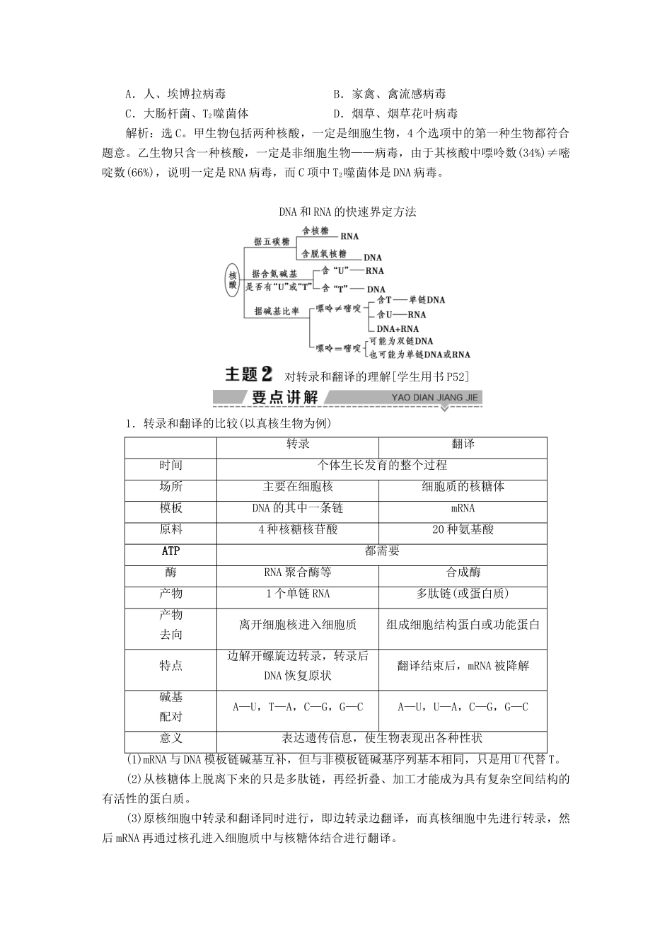 高中生物 第三章 遗传的分子基础 第四节 遗传信息的表达--RNA和蛋白质的合成 第1课时 基因表达与遗传密码学案 浙科版必修2-浙科版高一必修2生物学案_第3页