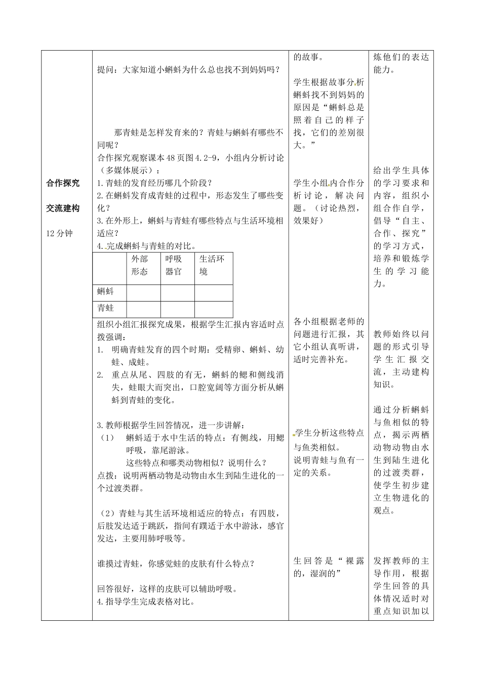 2014年秋八年级生物上册 第4单元 第2章 第2节 两栖动物的生殖和发育教案2 （新版）济南版_第3页