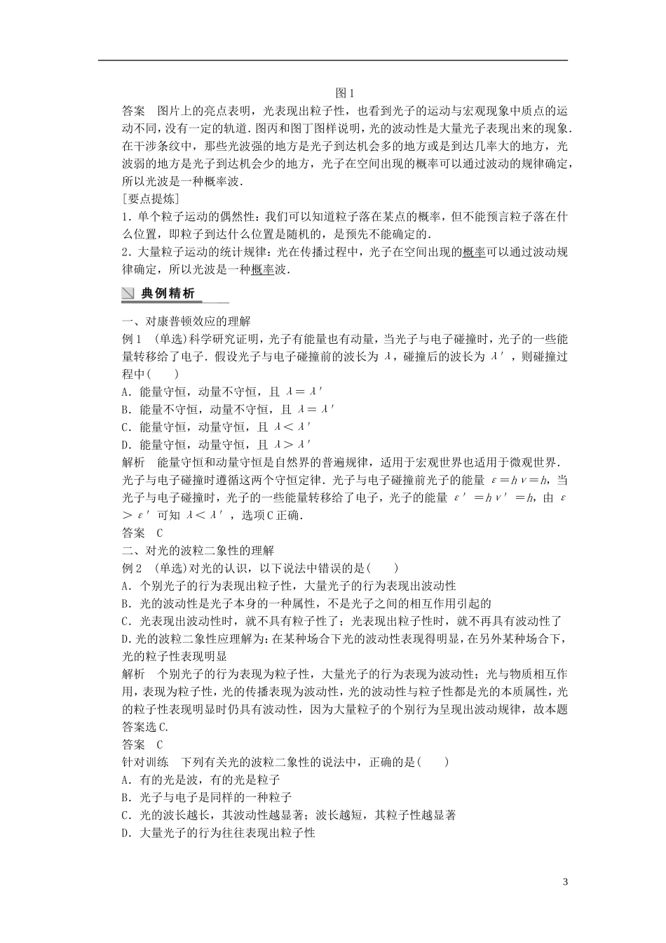 高中物理 第二章 康普顿效应及其解释 光的波粒二象性学案（含解析）粤教版选修3-5-粤教版高二选修3-5物理学案_第3页