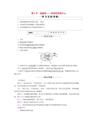 高中生物 第三章 细胞的基本结构 第3节 细胞核——系统的控制中心学案 新人教版必修1-新人教版高一必修1生物学案