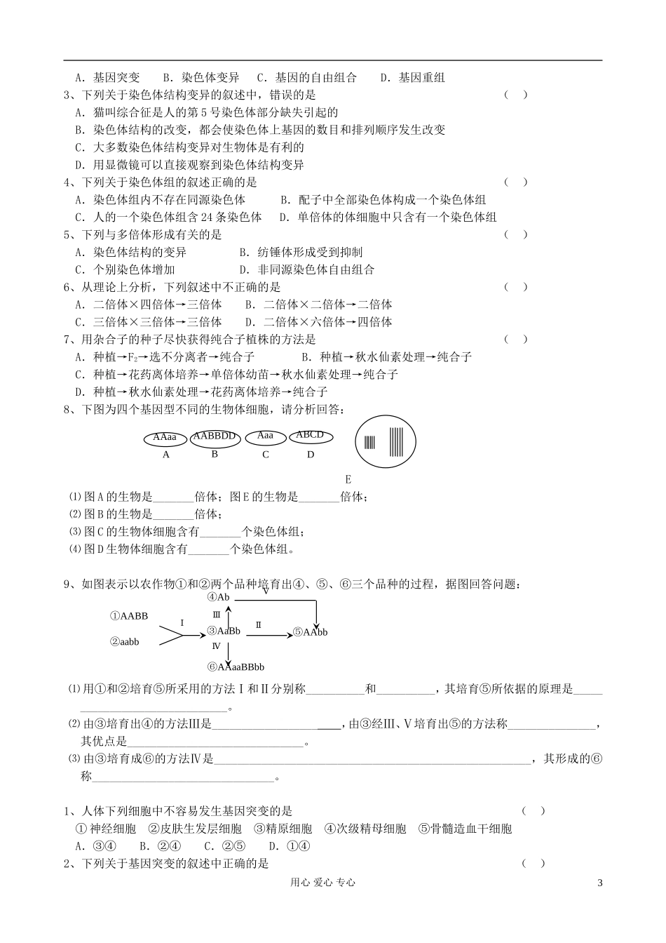 高中生物《基因突变和基因重组+染色体变异》学案_第3页