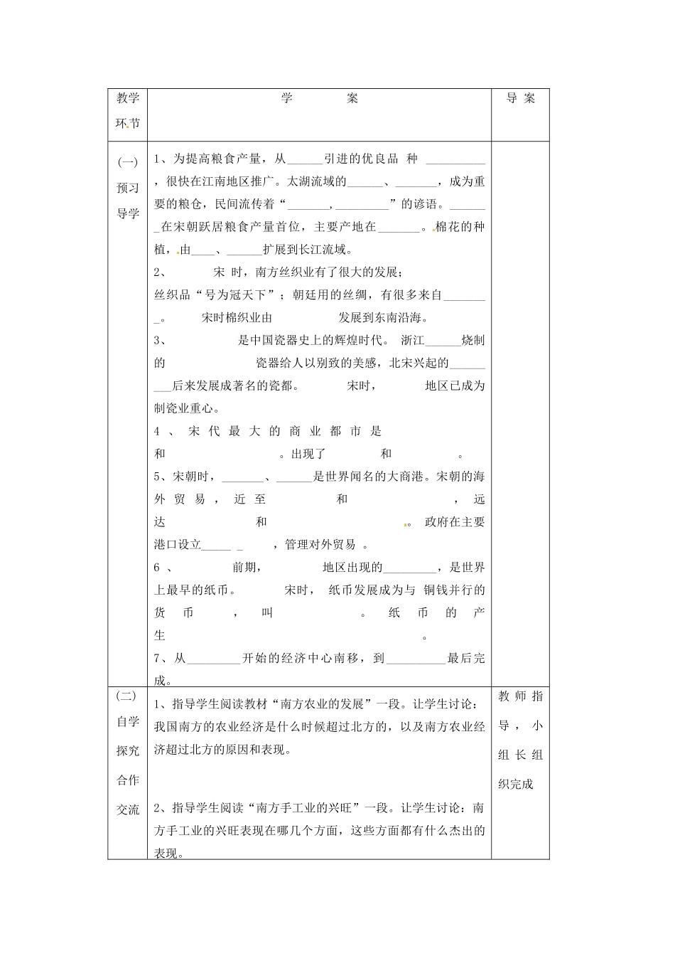 辽宁省辽阳市第九中学七年级历史下册 第10课 经济重心的南移导学案（无答案） 新人教版_第2页