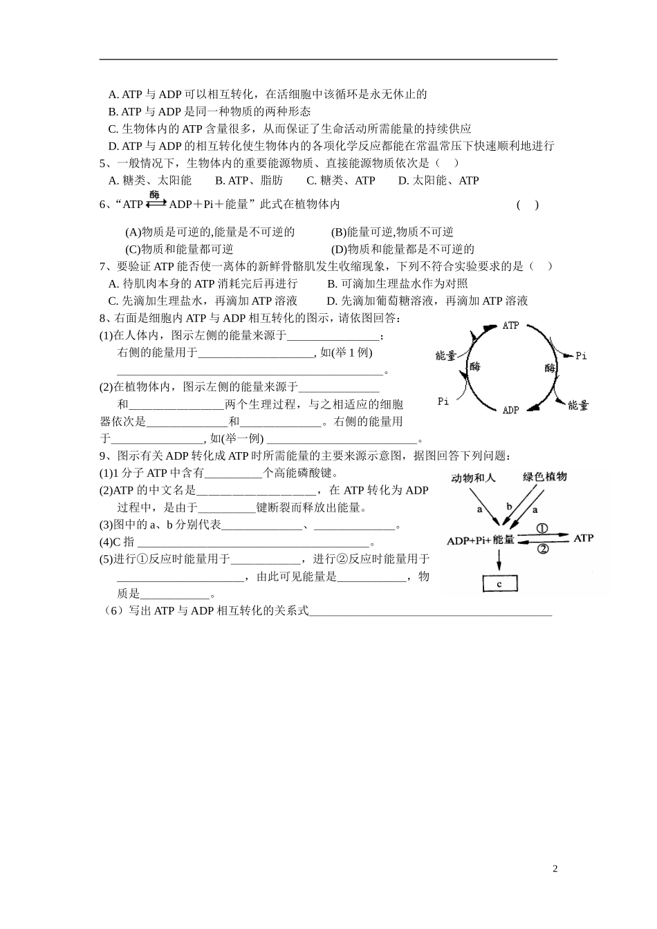 高中生物《细胞与能量》学案1 浙科版必修1_第2页