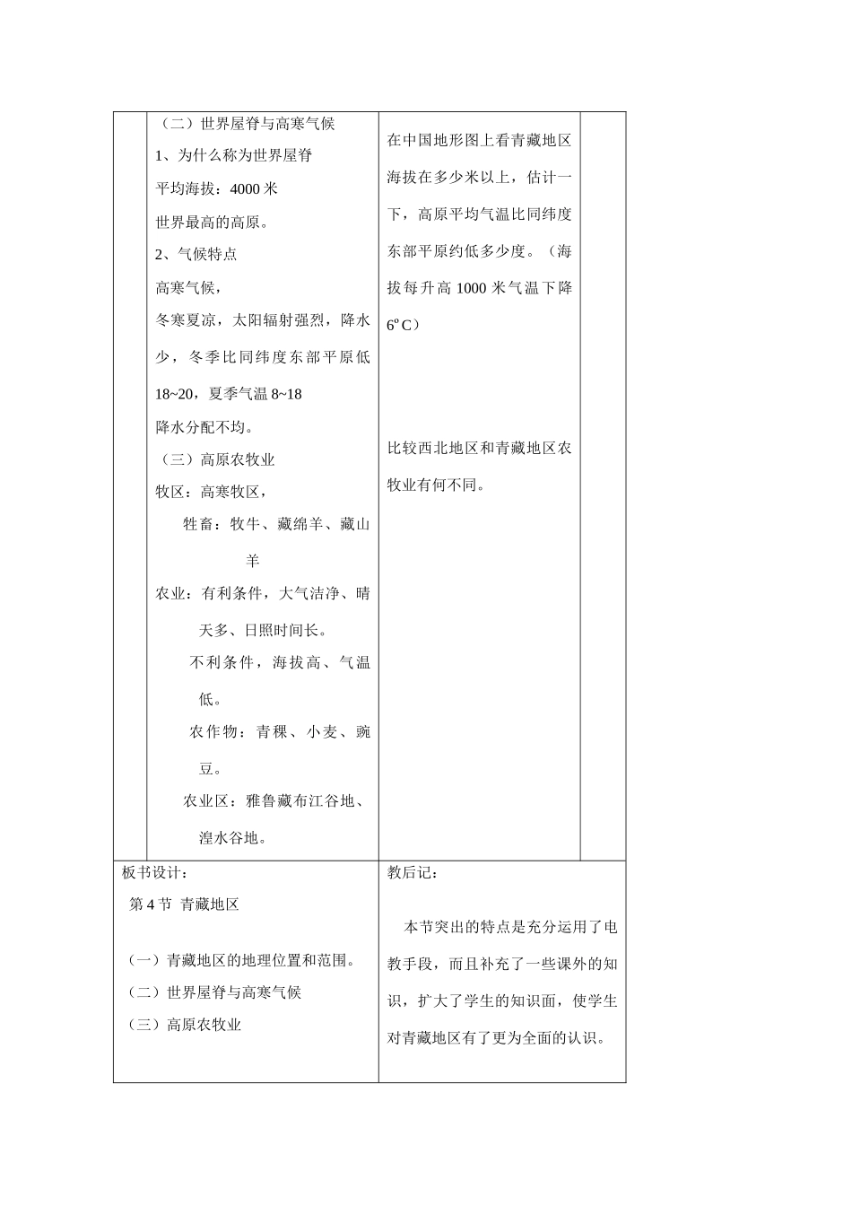 八年级地理上册：第四章第三节 青藏地区和西北地区（学案）湘教版_第3页