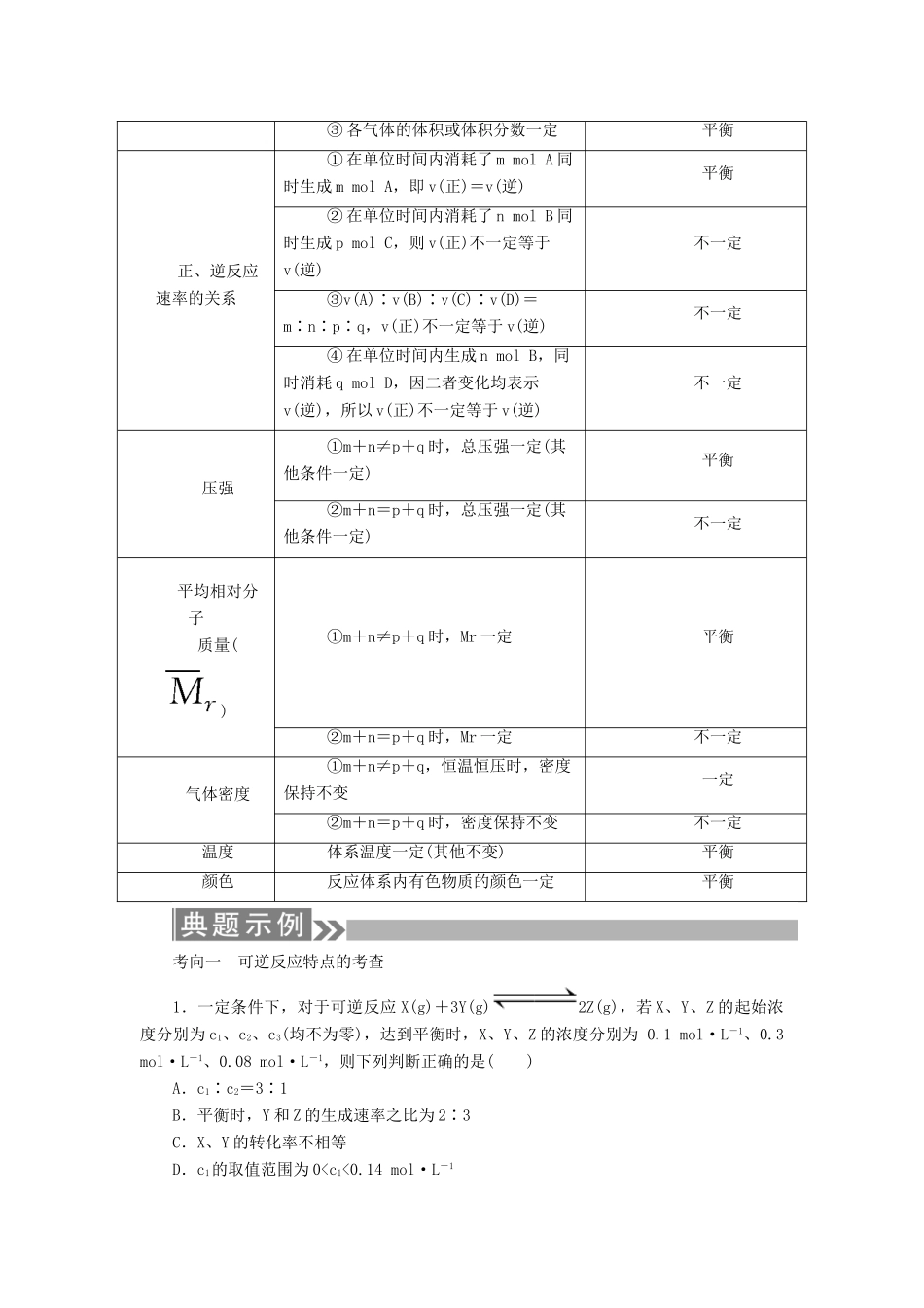 （通用版）高考化学微一轮复习 第24讲 化学平衡状态学案-人教版高三全册化学学案_第3页