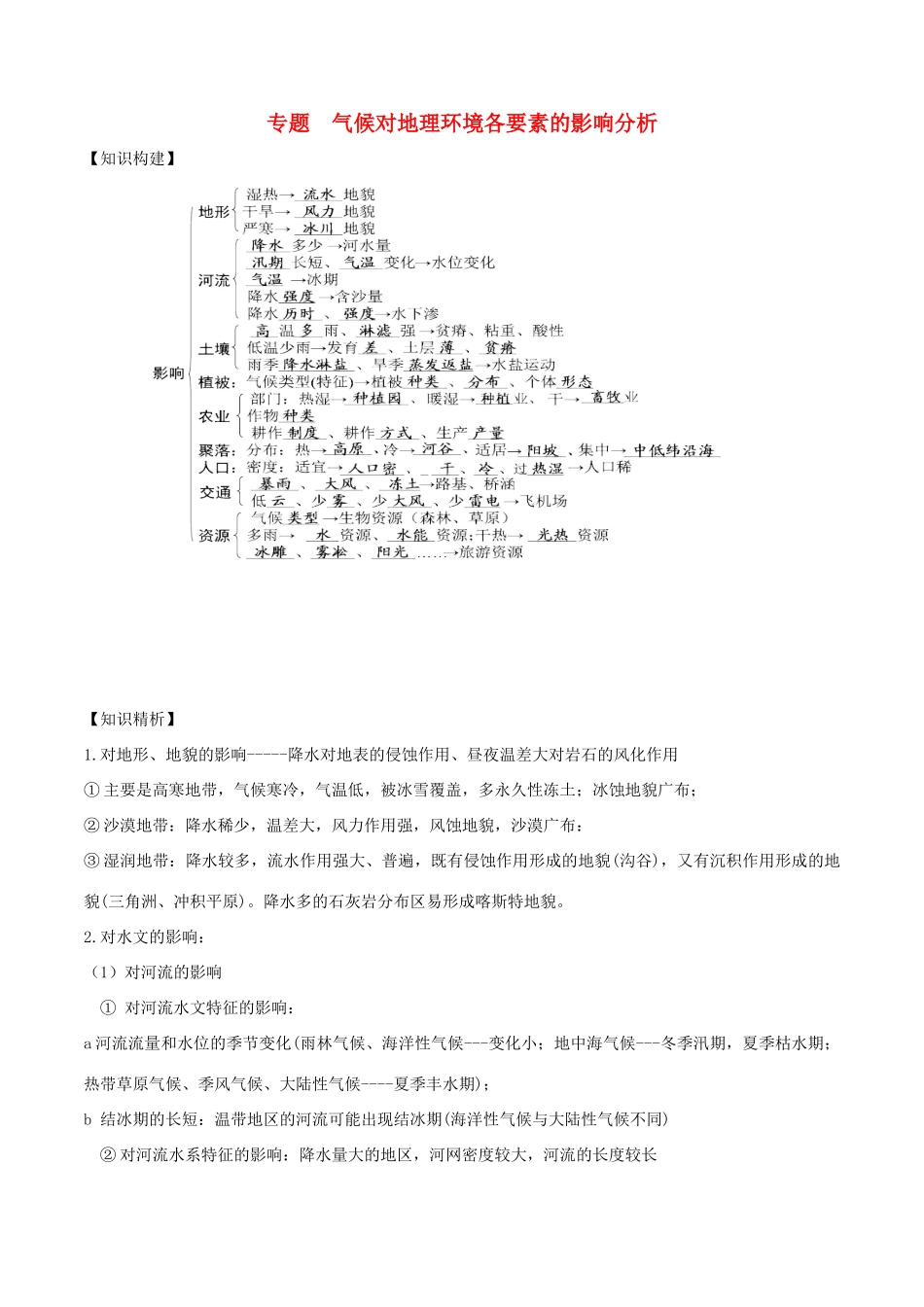 高考地理二轮复习微专题要素探究与设计 专题2.6 气候对地理环境各要素的影响分析学案-人教版高三全册地理学案_第1页