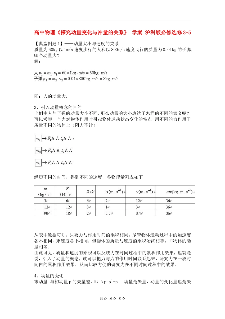 高中物理《探究动量变化与冲量的关系》 学案 沪科版必修选修3-5_第1页