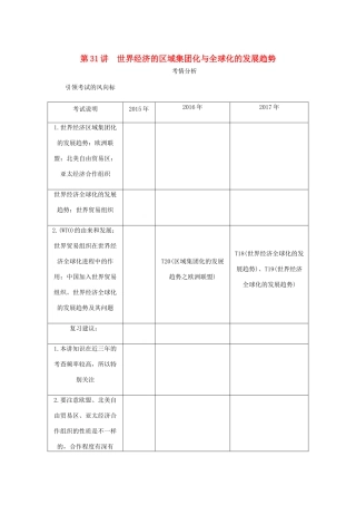 （江苏专版）高考历史总复习 第十五单元 世界经济的全球化趋势 第31讲 世界经济的区域集团化与全球化的发展趋势学案-人教版高三全册历史学案
