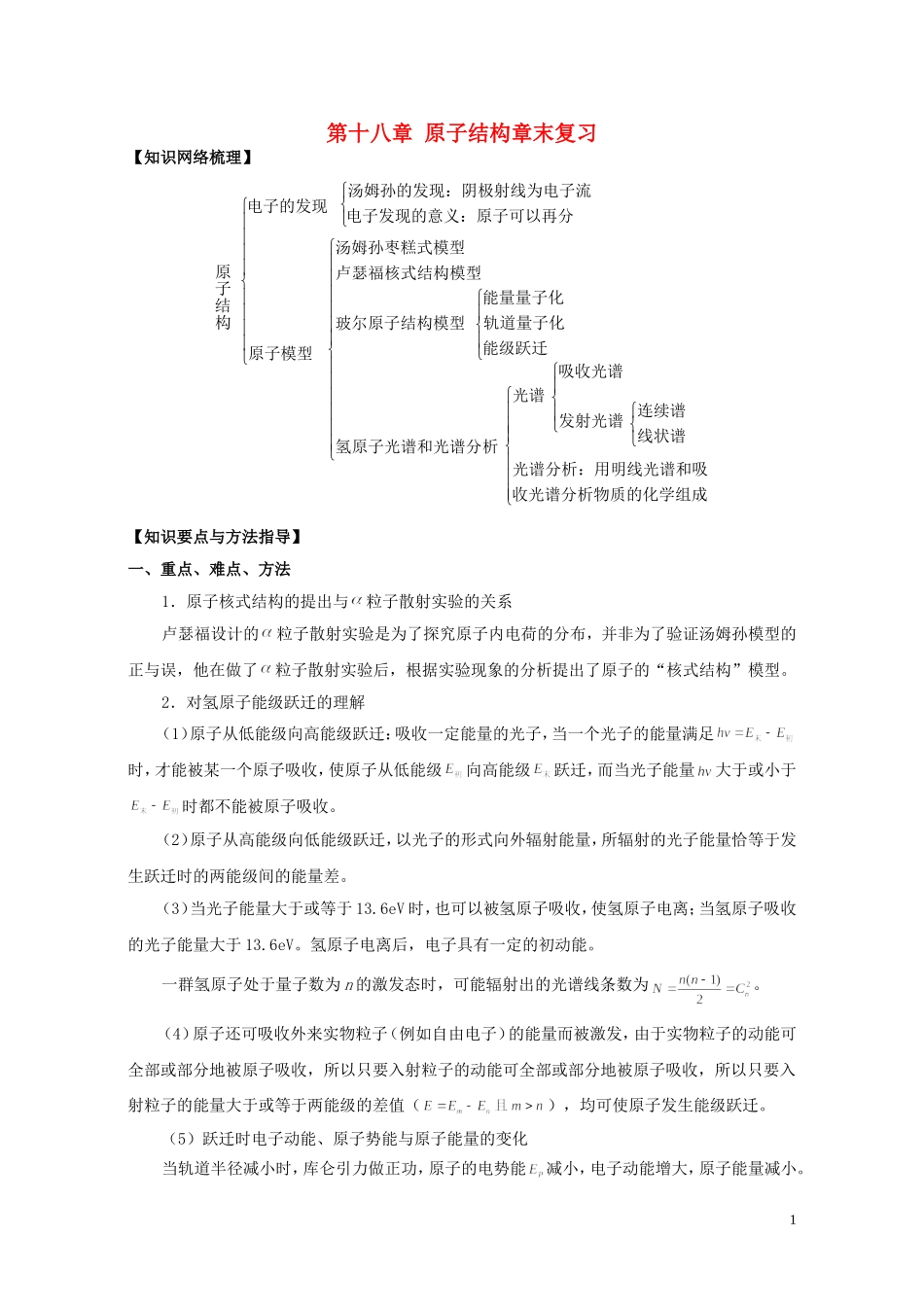 高中物理 第十八章 原子结构章末学案 新人教版选修3-5-新人教版高二选修3-5物理学案_第1页