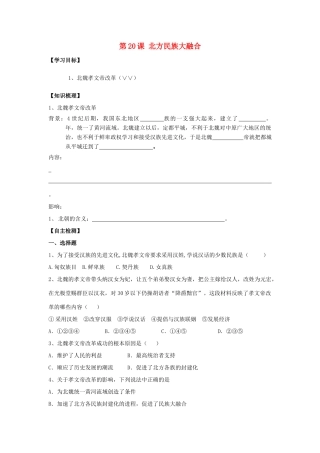 七年级历史上册：第20课《北方民族大融合》学案（人教新课标版）
