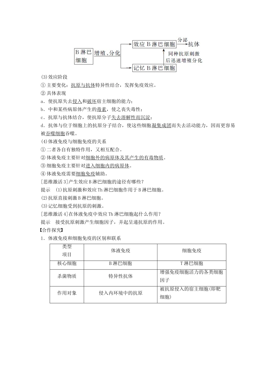 高中生物 第一单元 生物个体的稳态与调节 第四章 人体免疫系统与稳态 第二节 细胞免疫与体液免疫学案 中图版必修3-中图版高一必修3生物学案_第3页