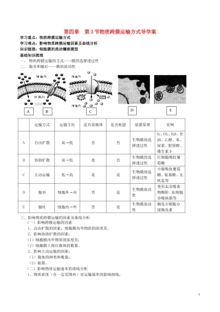 高中生物 第四章 第3节 物质跨膜运输方式导学案 新人教版必修1-新人教版高一必修1生物学案