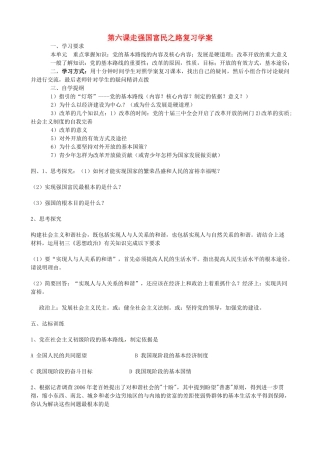 山东省肥城市湖屯镇初级中学九年级政治上册 第六课走强国富民之路复习学案