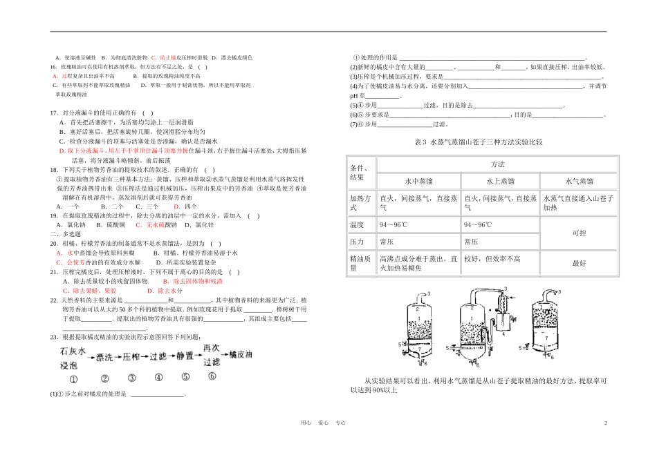 高中生物《植物芳香油的提取》学案1 新人教版选修1_第2页