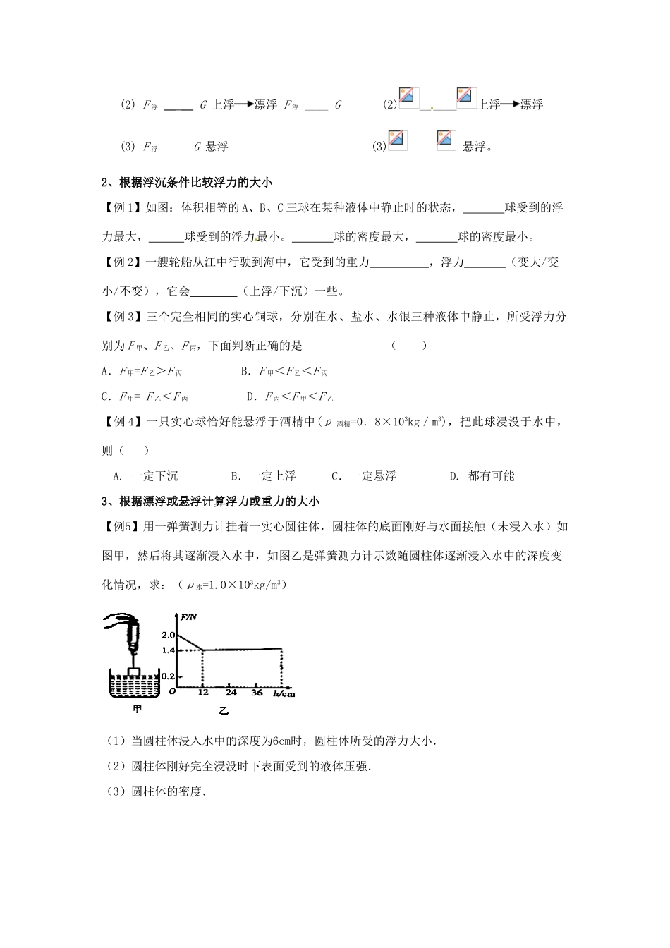 八年级物理下册 10.5物体的浮与沉导学案 （新版）苏科版-（新版）苏科版初中八年级下册物理学案_第2页