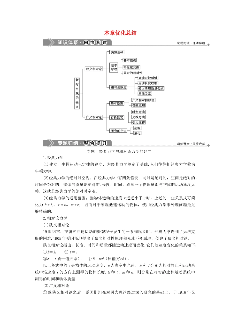 高中物理 第5章 新时空观的确立 本章优化总结学案 沪科版选修3-4-沪科版高二选修3-4物理学案_第1页