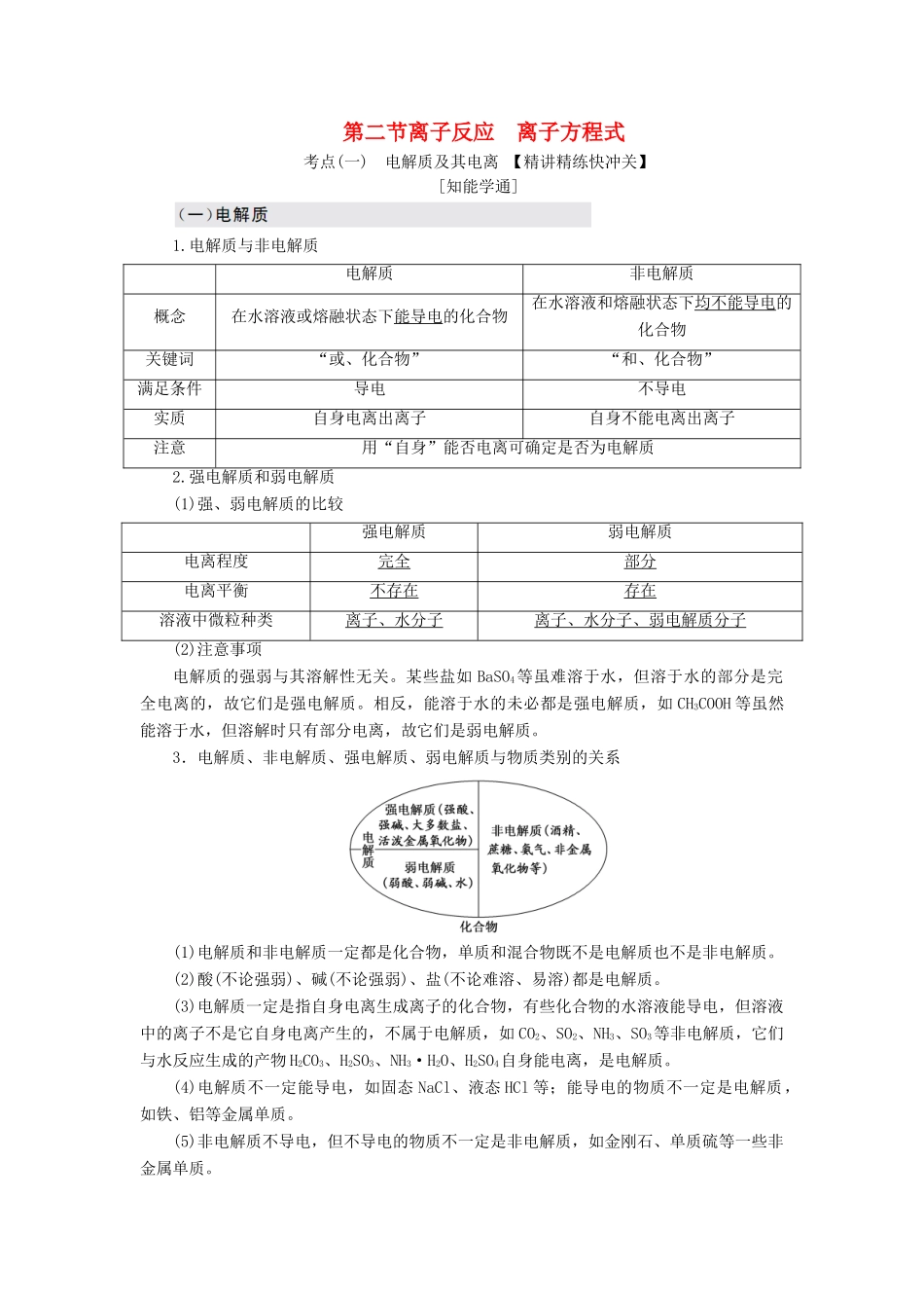 （新课改省份专版）高考化学一轮复习 第二章 化学物质及其变化 2.2 离子反应 离子方程式学案（含解析）-人教版高三全册化学学案_第1页