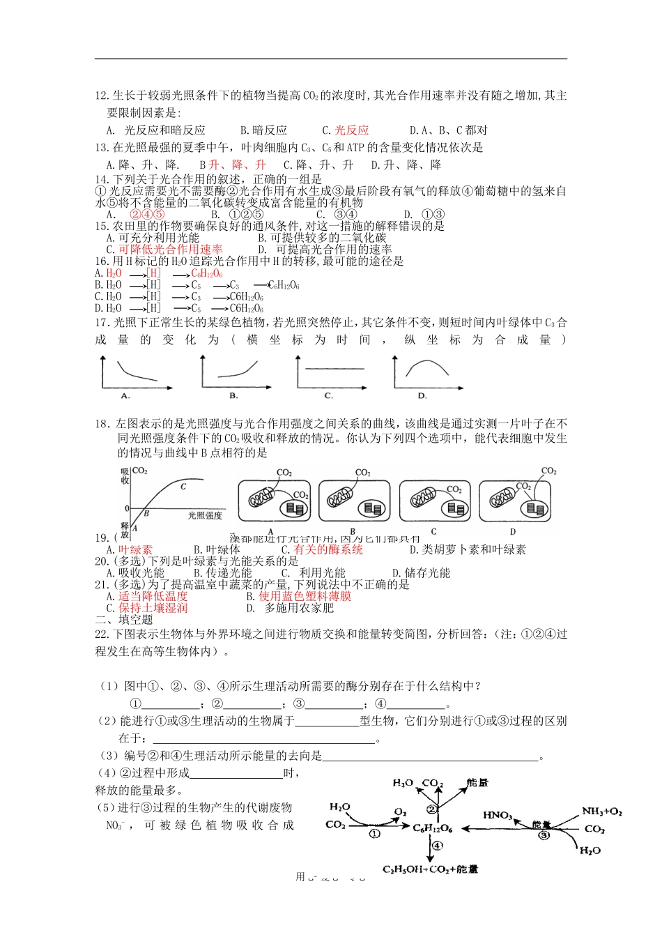 高中生物：4.2《光合作用》学案（苏教版必修1）_第3页