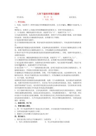 八年级科学下：3.3 电流、电压学案（无答案）华东师大版