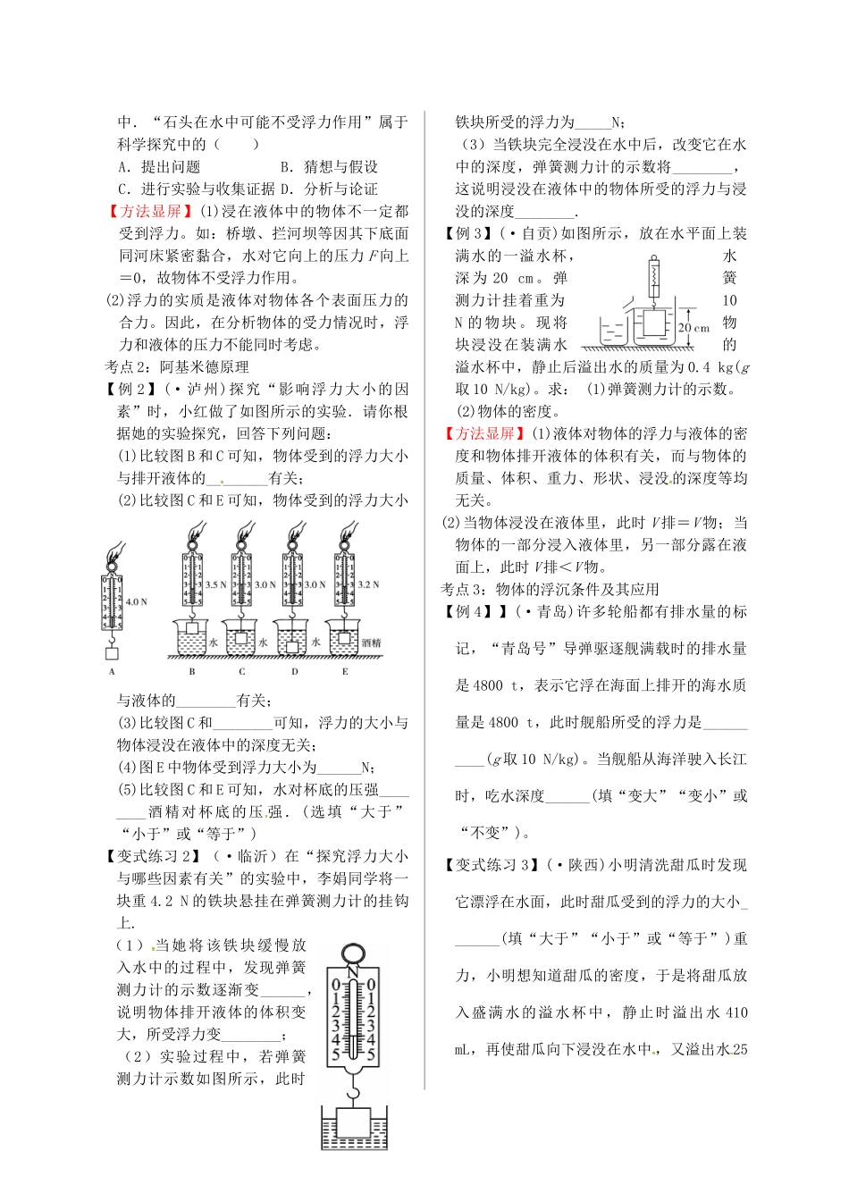 山东省郯城县中考物理 专题七 浮力复习学案-人教版初中九年级全册物理学案_第2页