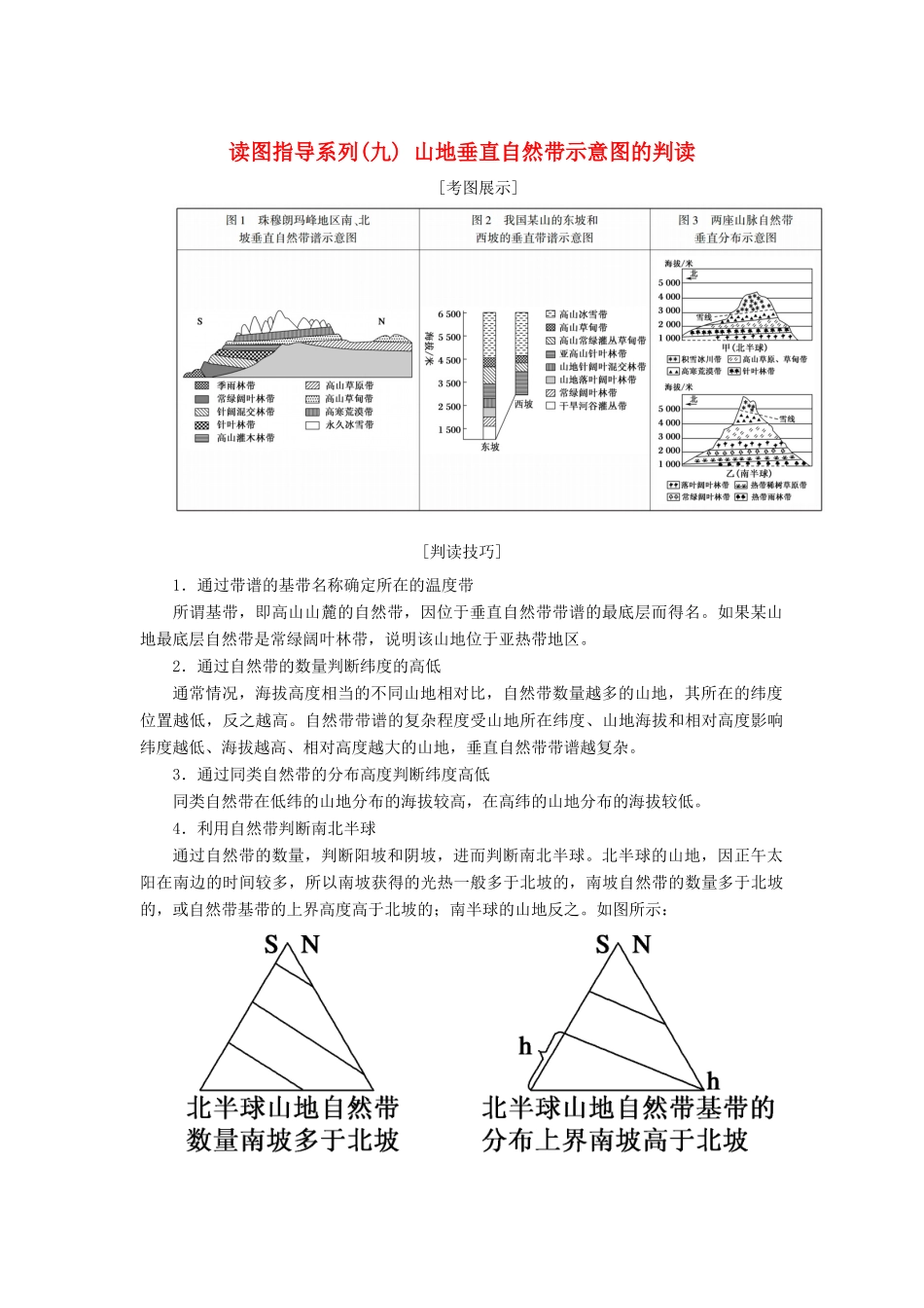 （新课标版）高考地理总复习 第14讲 自然地理环境的差异性 读图指导系列（九）山地垂直自然带示意图的判读学案-人教版高三全册地理学案_第1页