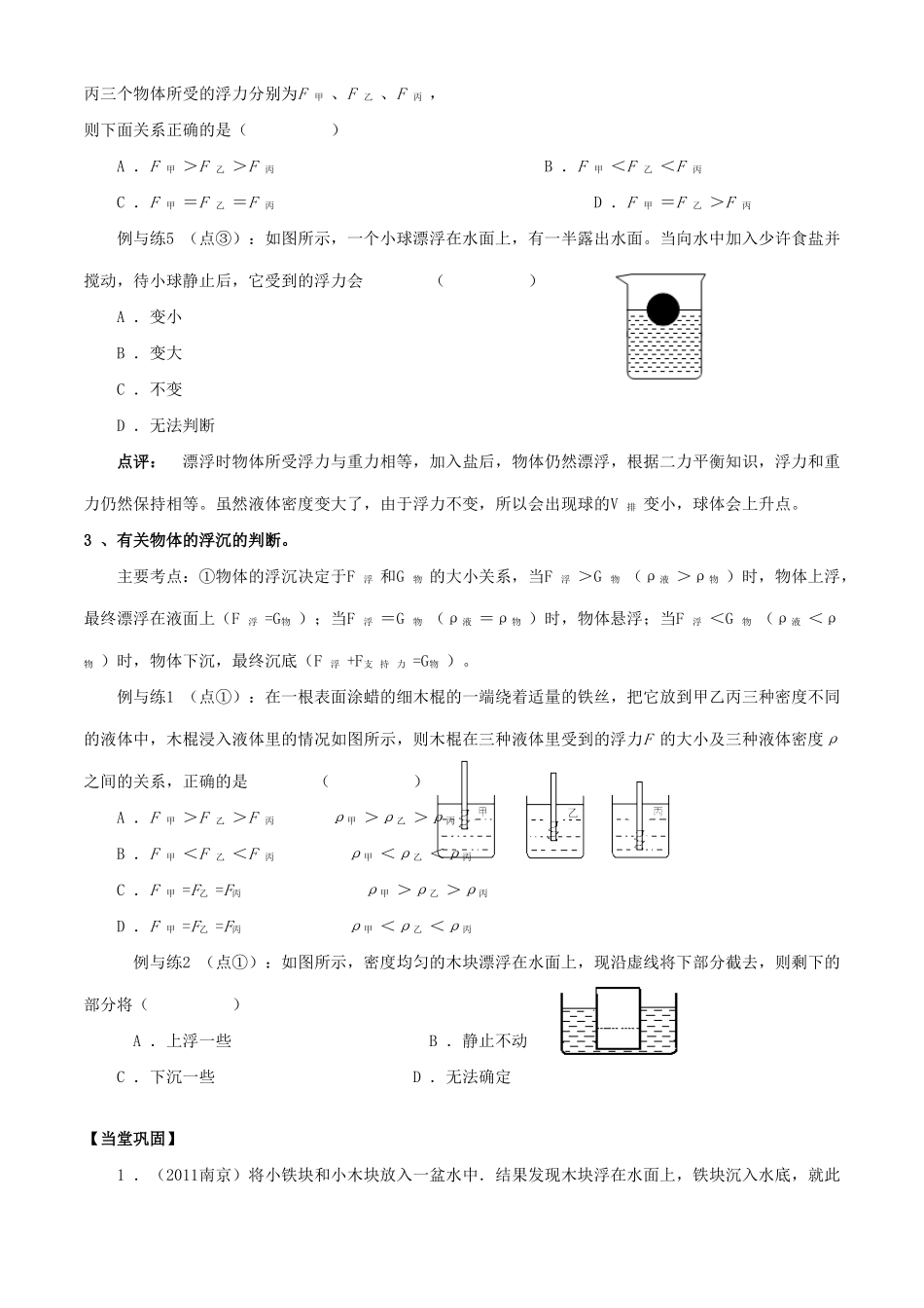 江苏省南京市溧水区孔镇中学八年级物理下册 第10章 压强和浮力（第3课时 浮力）学案 （新版）苏科版_第3页