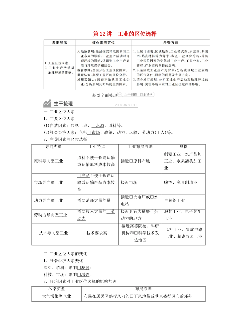 高考地理一轮复习 第二部分 人文地理——重在运用 第四章 工业地域的形成与发展 第22讲 工业的区位选择学案 新人教版-新人教版高三全册地理学案_第1页