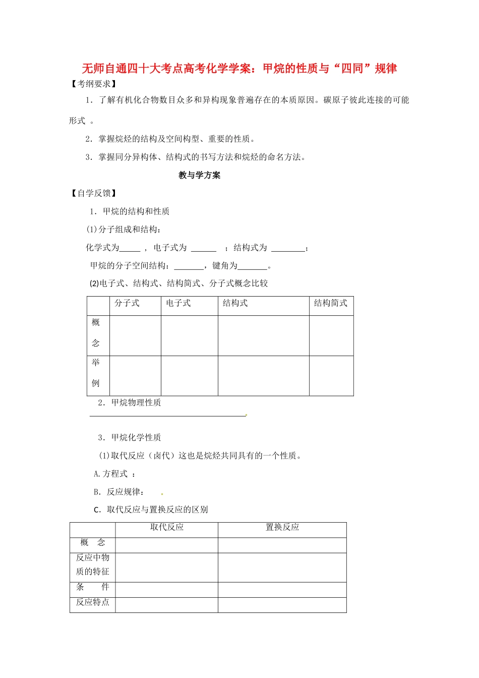 【无师自通】高考化学 甲烷的性质与“四同”规律四十大考点学案_第1页
