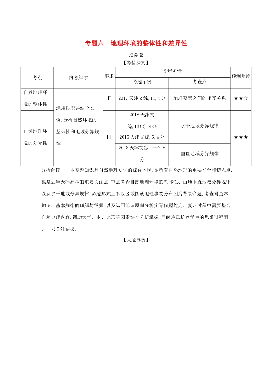 （5年高考3年模拟A版）天津市高考地理总复习 专题六 地理环境的整体性和差异性学案（含解析）-人教版高三全册地理学案_第1页
