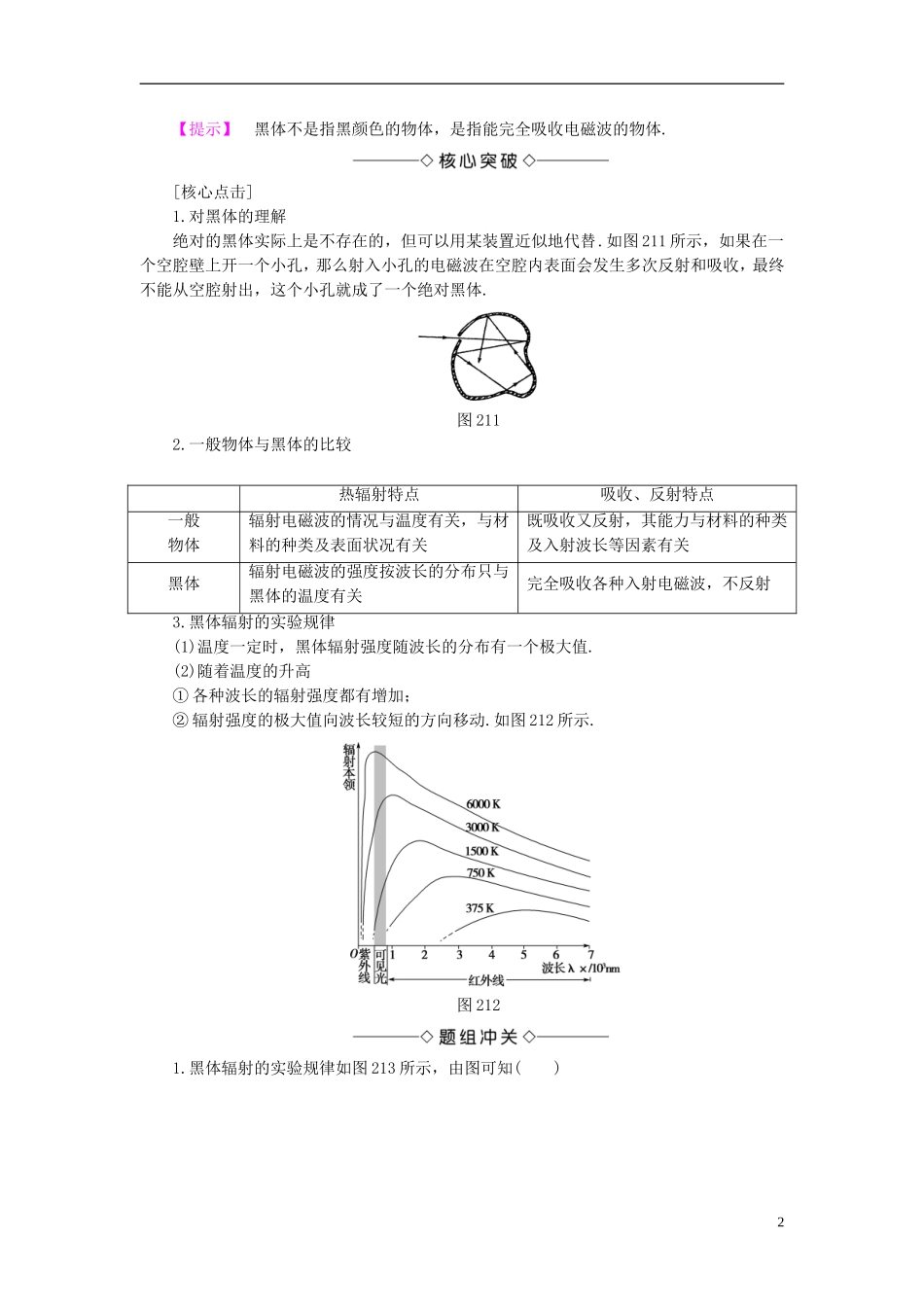 高中物理 第2章 波和粒子 2.1 拨开黑体辐射的疑云教师用书 沪科版选修3-5-沪科版高二选修3-5物理学案_第2页