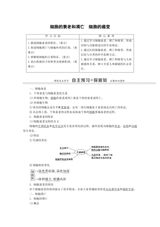 高中生物 第6章 细胞的生命历程 第3、4节 细胞的衰老和凋亡 细胞的癌变学案 新人教版必修1-新人教版高一必修1生物学案