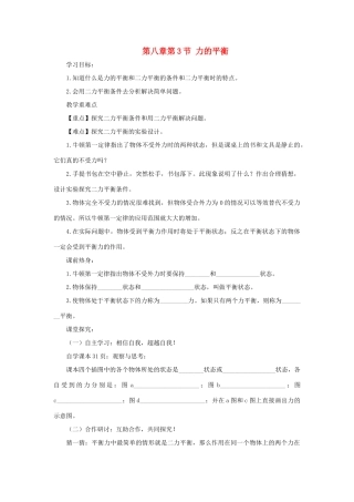 八年级物理下册 第八章 第3节 力的平衡学案 教科版-教科版初中八年级下册物理学案