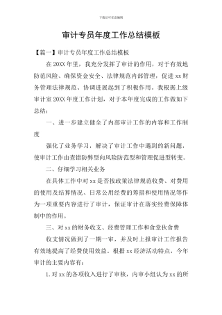 审计专员年度工作总结模板