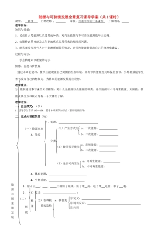 九年级物理能源与可持续发展全章复习课导学案（共1课时）人教版