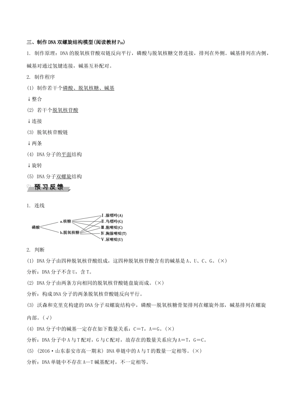 高中生物 第三章 基因的本质 第2节 DNA分子的结构导学案 新人教版必修2-新人教版高一必修2生物学案_第2页