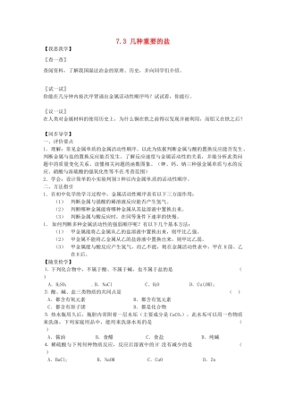 春九年级化学全册 7.3 几种重要的盐学案2 （新版）沪教版-（新版）沪教版初中九年级全册化学学案