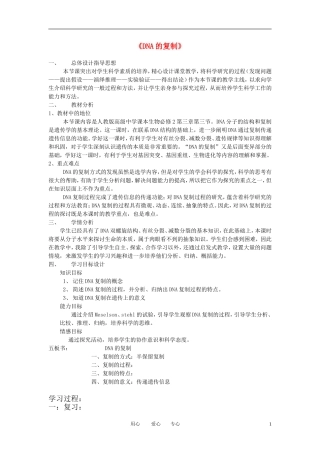 高中生物《DNA的复制》学案5 中图版必修2