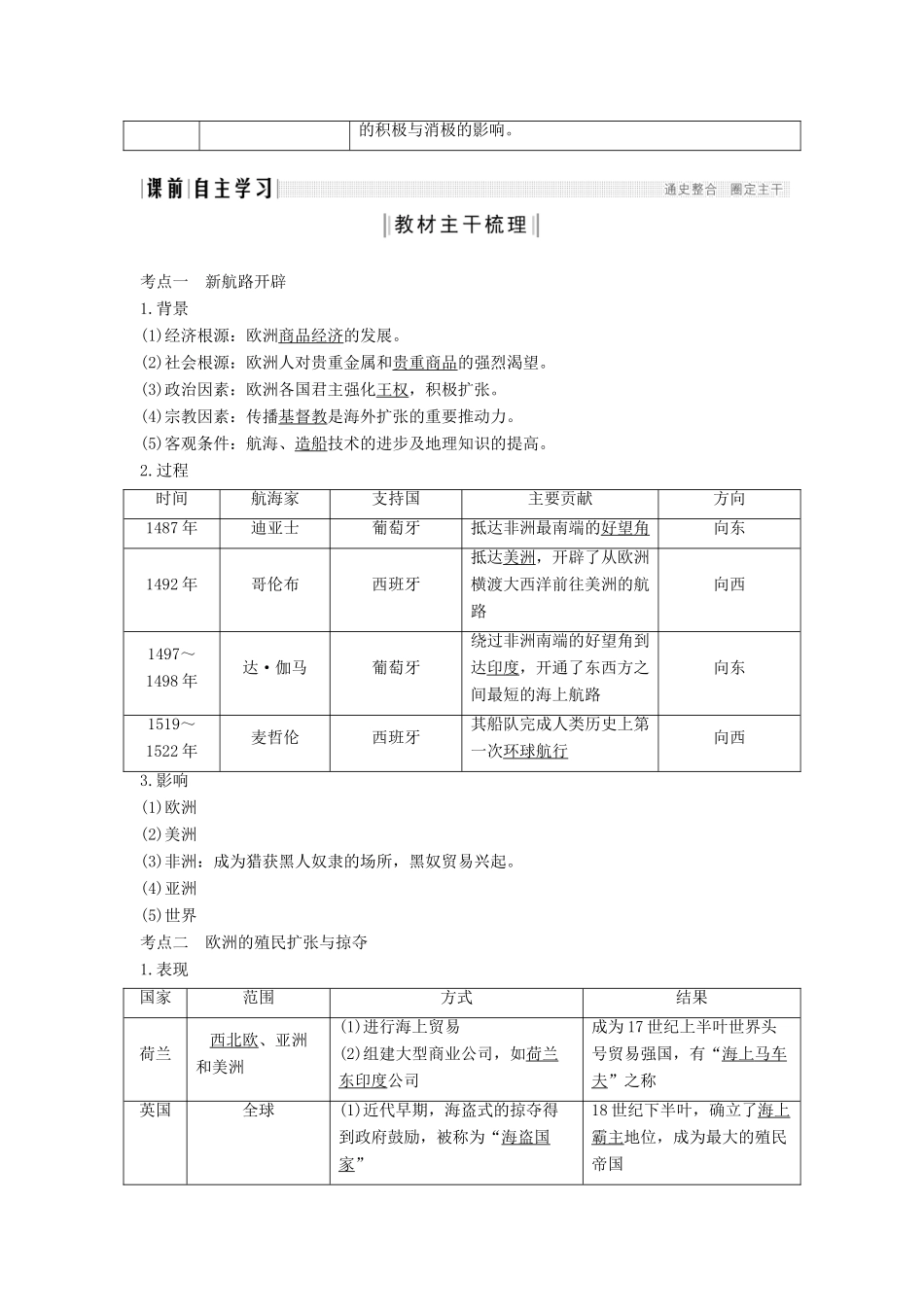 （通史版）高考历史一轮复习 阶段十二 西方工业文明的曙光——工业革命前的世界 课时1 新航路的开辟与欧洲的殖民扩张与掠夺学案（含解析）岳麓版-岳麓版高三全册历史学案_第2页