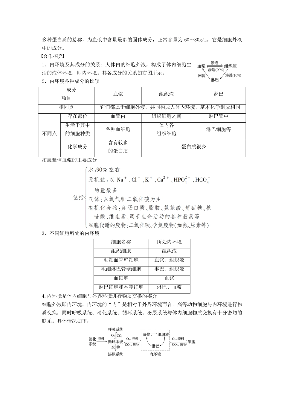 高中生物 第二章 动物稳态维持及其意义 第一节 内环境与稳态学案 中图版必修3-中图版高一必修3生物学案_第2页