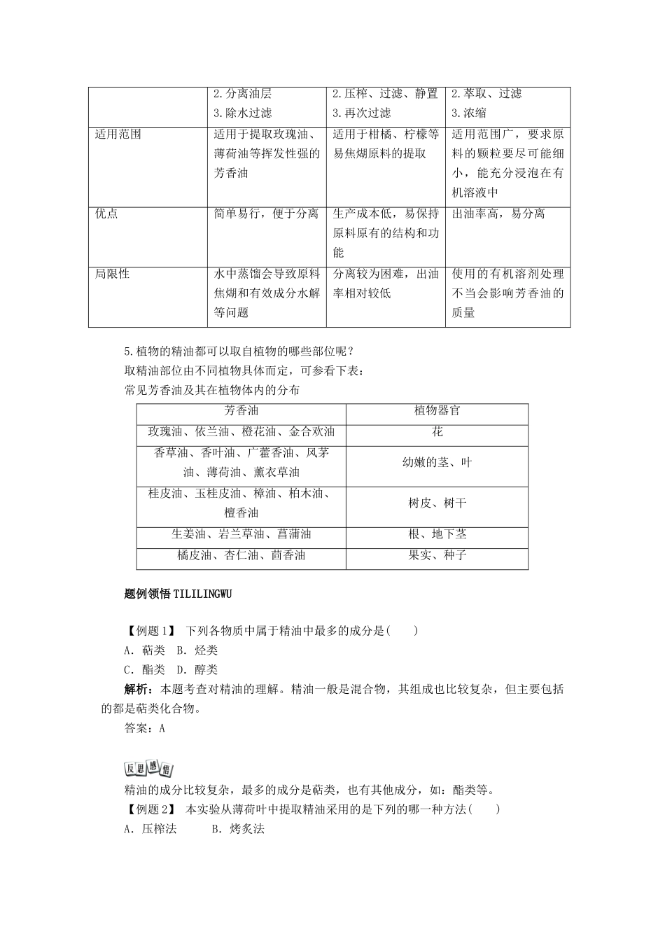 高中生物 实验7 用蒸气蒸馏法从芳香植物中提取精油学案 浙科版选修1-浙科版高中选修1生物学案_第2页