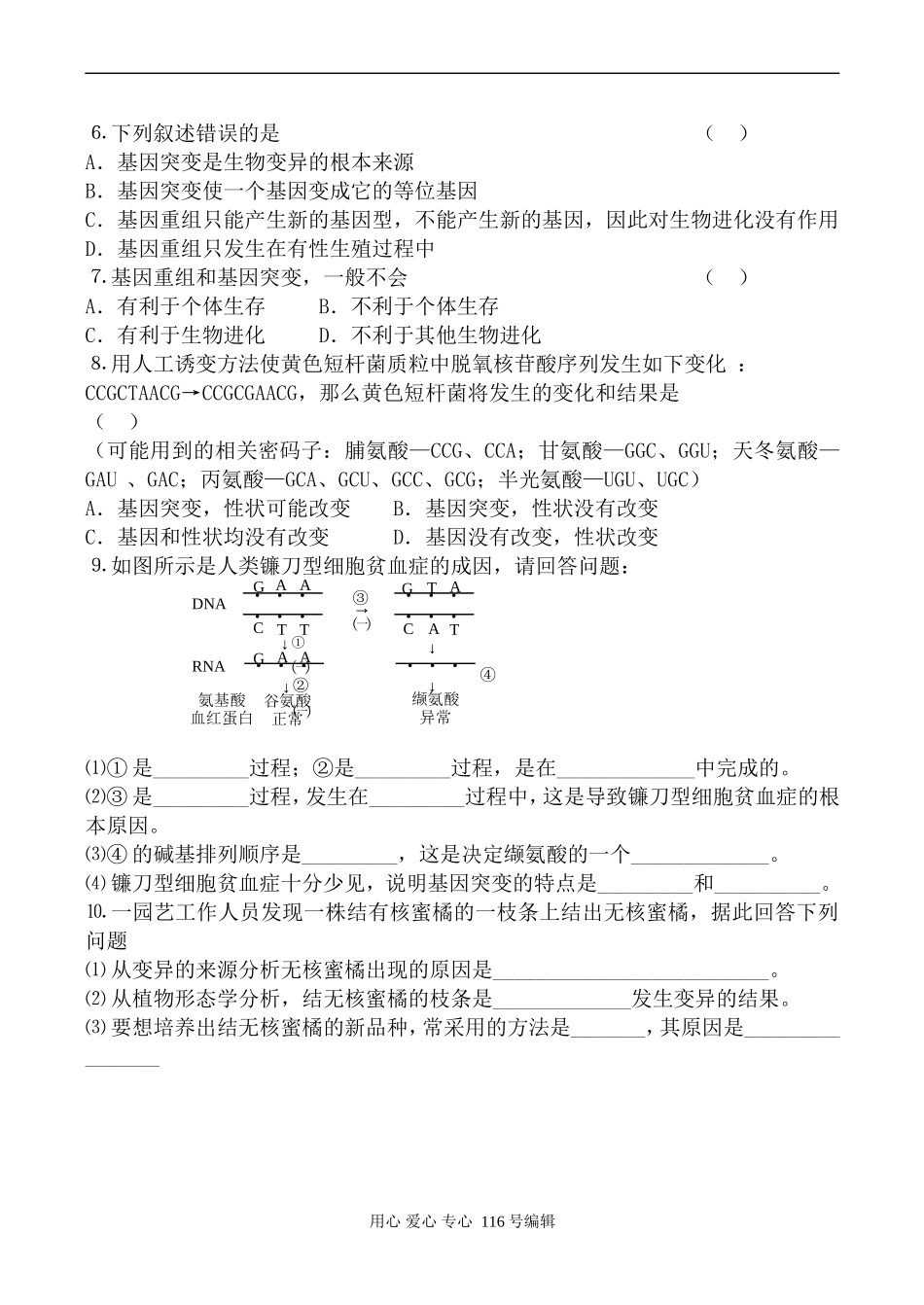 高中生物人教版必修2基因突变和基因重组 学案_第3页