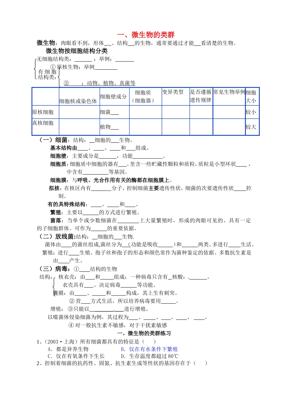 高中生物 微生物与发酵工程（修改） 学案新人教版选修1_第1页