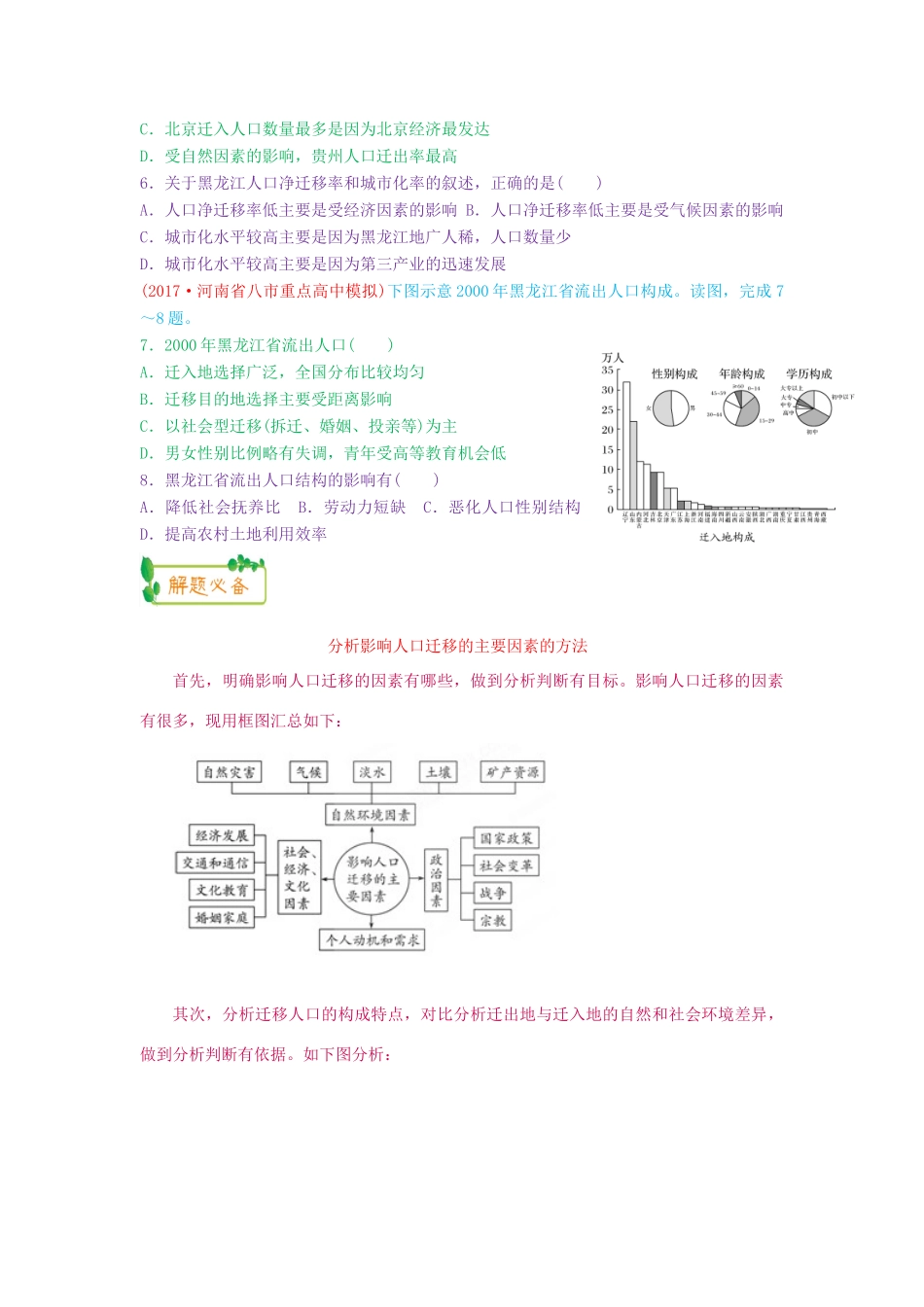 高考地理第一轮复习 专题6 微专题二十一 人口空间变化思维导图学案-人教版高三全册地理学案_第3页