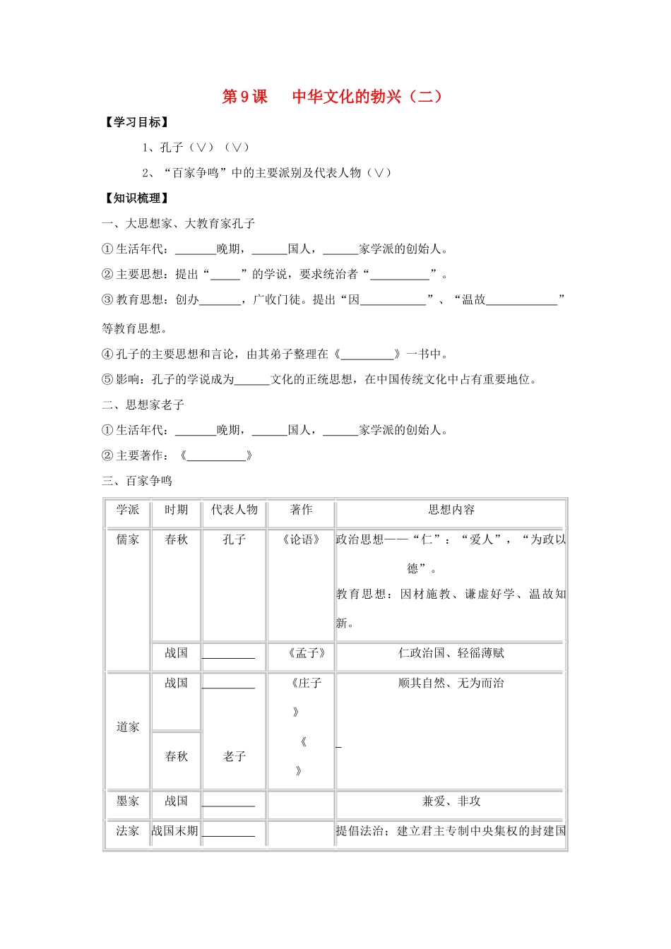 七年级历史上册：第9 课  中华文化的勃兴（二）学案（人教新课标）_第1页