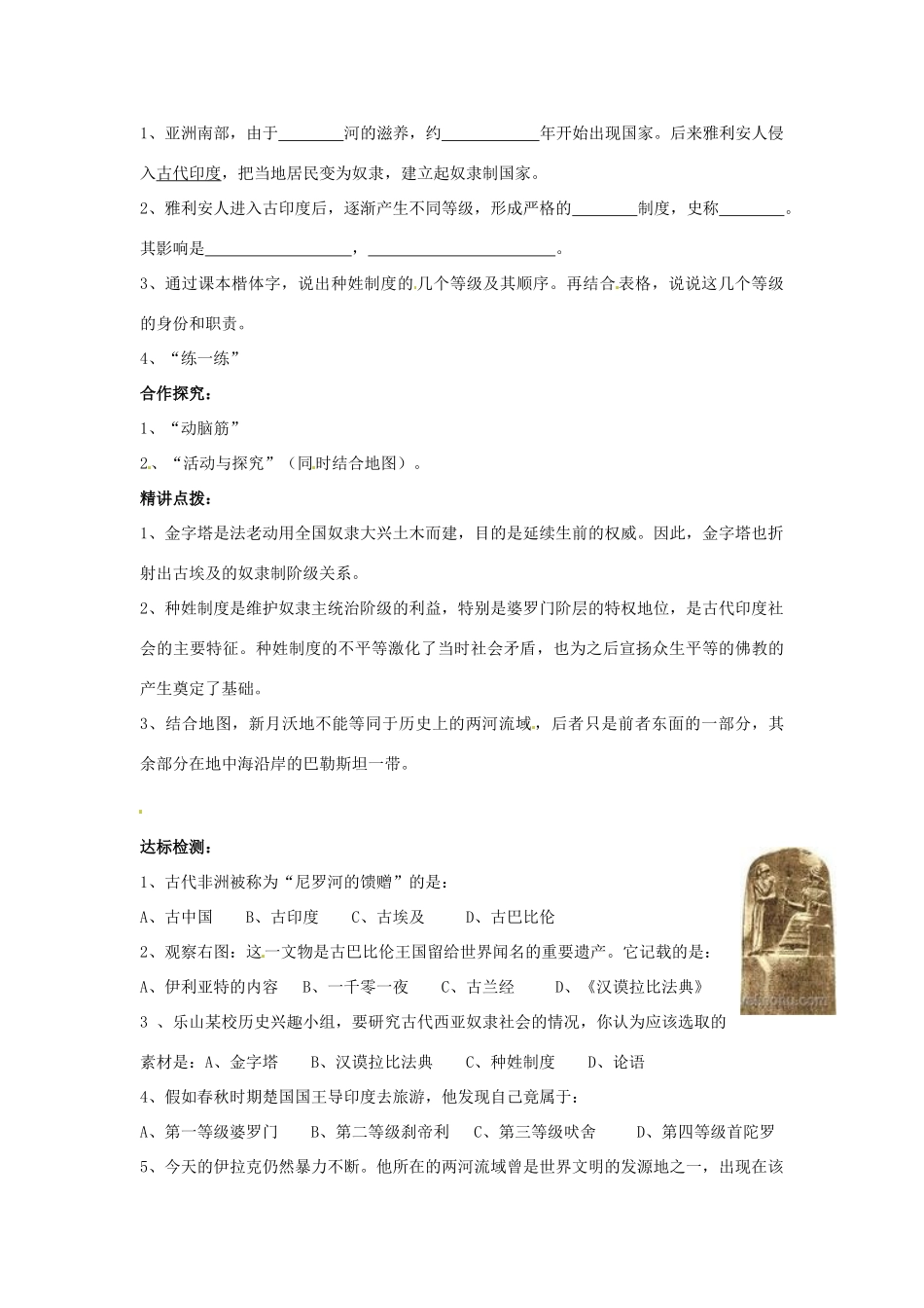 九年级历史上册 1.2《大河流域--人类文明的摇篮》学案 人教新课标版_第2页